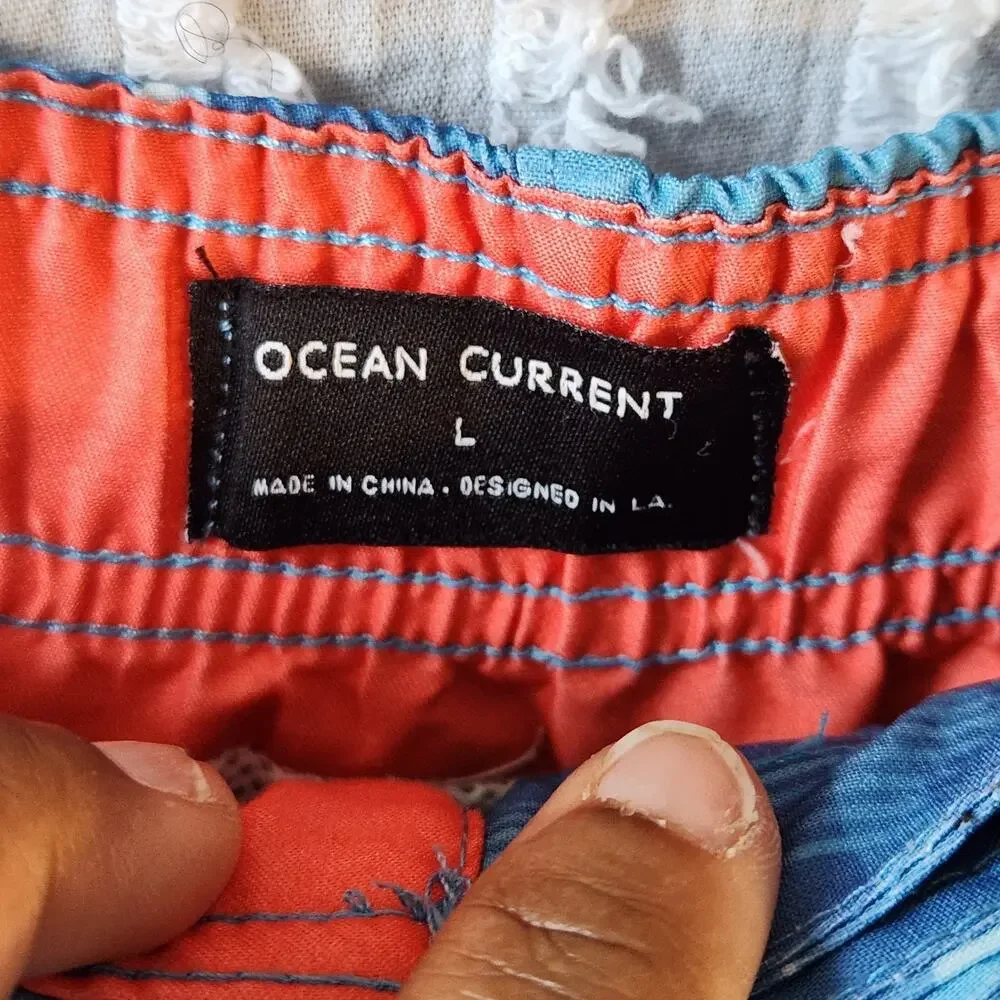Ocean Current Blue & Red Star Stripe Men's Swim Board Shorts